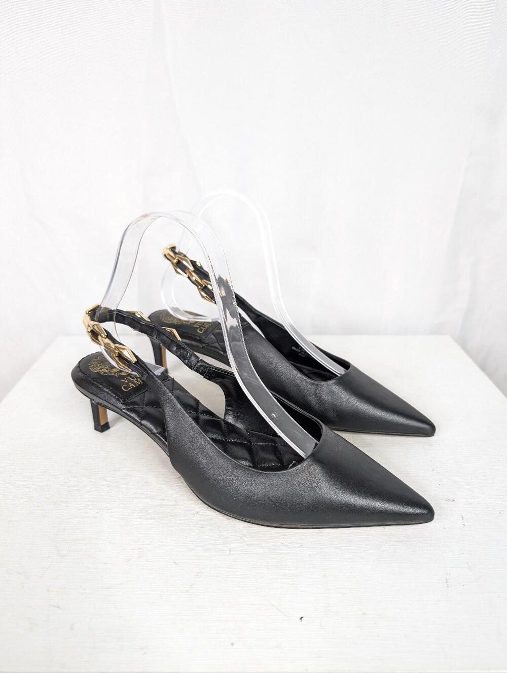 Vince Camuto Ianee Leather Kitten Heel Pump Slingback Heels - Size 7.5